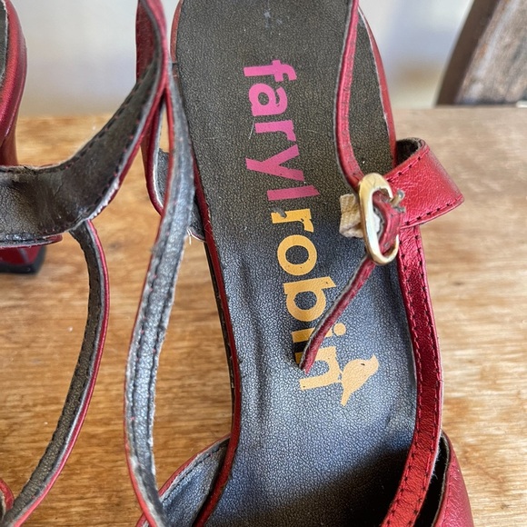 FARYL ROBIN Anthropologie Iridescent Wine Red Sling Back Open Toe Heels Size 8M - Picture 3 of 11